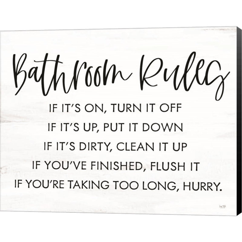 Trinx Bathroom Rules by Lux + Me Designs Wrapped Canvas Print Wayfair